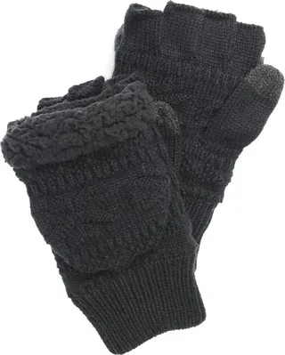 MUK LUKS Men's Faux Fur Flip Mittens-Grey OS