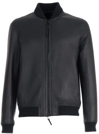 Emporio Armani Zipped Leather Bomber Jacket