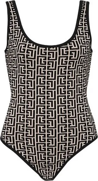 Bicolor jacquard bodysuit with Balmain monogram