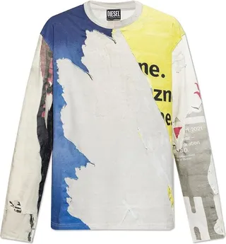 Diesel T-Crane-Ls Peel-Off Effect Crewneck T-Shirt