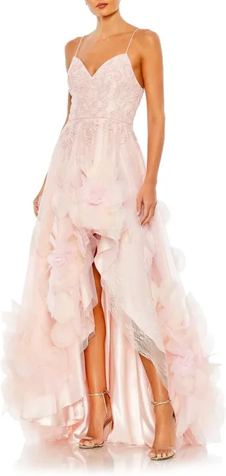 Floral Appliqué High-Low Gown