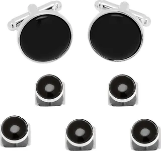 5-Piece Silver And Onyx Cufflink & Stud Set