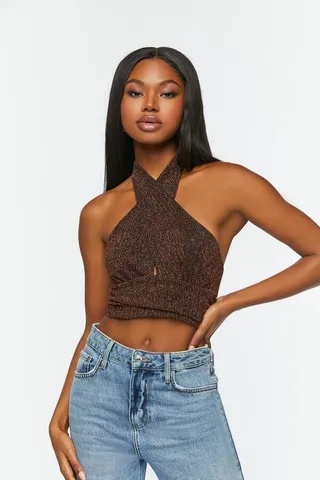 Glitter Knit Halter Crop Top