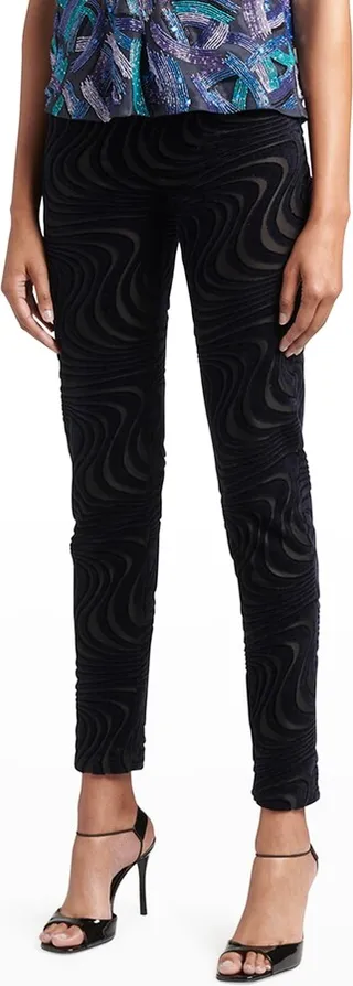 Swirl Jacquard Slim-Leg Crop Pants