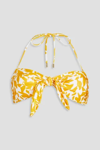 Knotted printed bandeau bikini top