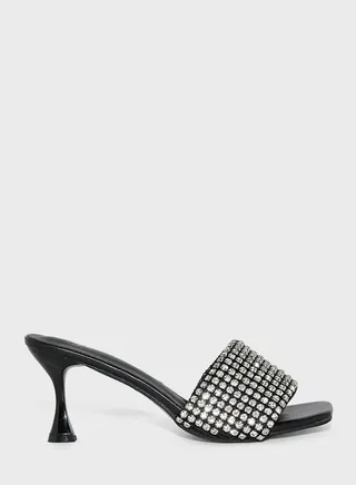Diamante Square Toe Mule Sandal