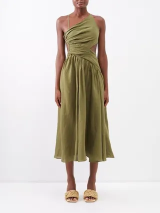 Laurel Asymmetric Linen Midi Dress
