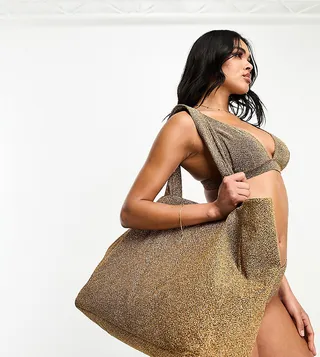 South Beach metallic tote bag in gold