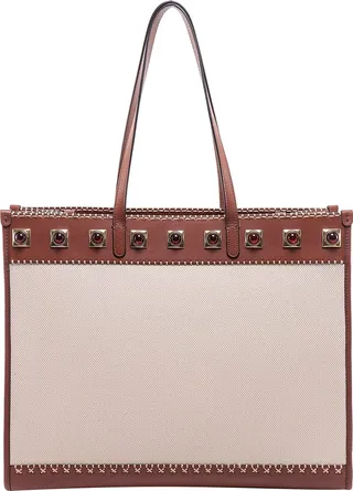 Canvas shoulder bag with iconic cabochon stones