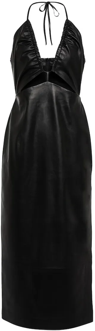 V-neck leather midi dress