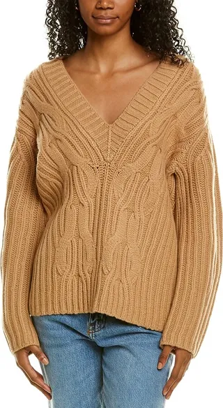 Vince Cable Front V-Neck Wool & Cashmere-Blend Sweater