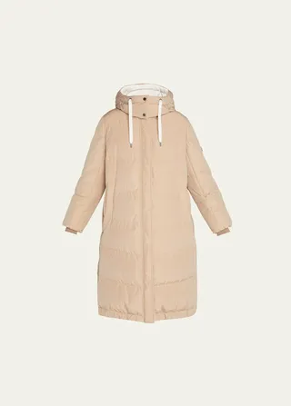 Hooded Taffeta Down Puffer with Monili Detail