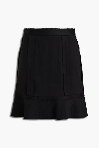 Embroidered pleated slub woven mini skirt