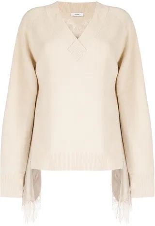 lace-trim V-neck sweater