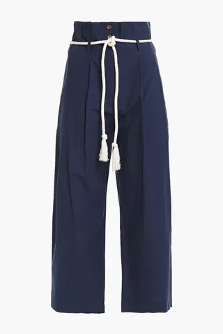 Nardo cropped belted cotton-poplin wide-leg pants