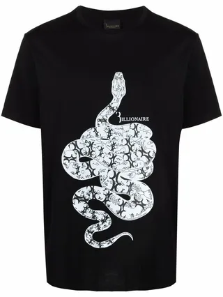 snake-print logo T-shirt
