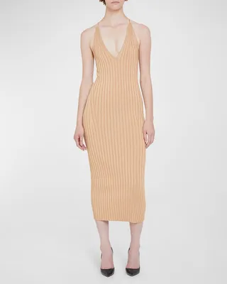 Rhea Metallic Rib Knit Midi Cami Dress