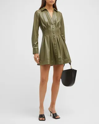 Ameeta Button-Front Faux Leather Mini Dress