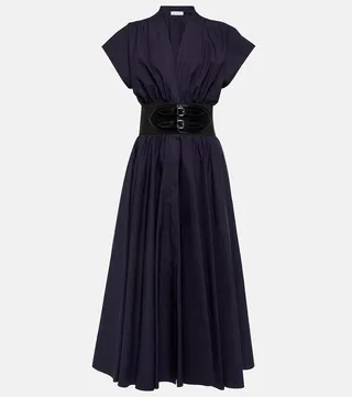 Belted cotton poplin midi dress