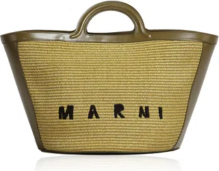 Women's Tropicalia Leather-Trimmed Raffia Tote Bag