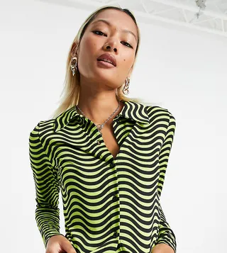 COLLUSION wave print shirt in black & yellow