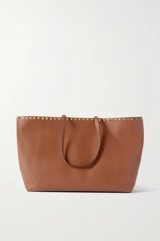 Valentino Garavani - Rockstud Textured-leather Tote - Brown