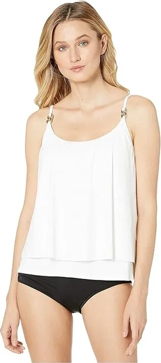 MICHAEL Michael Kors Iconic Solids Double Layer Tankini Top (White) Women's Swimwear