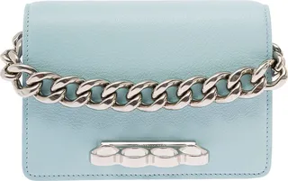 Mini Four Ring Light Blue Hammered Leather Crossbody Bag Alexander Mcqueen Woman