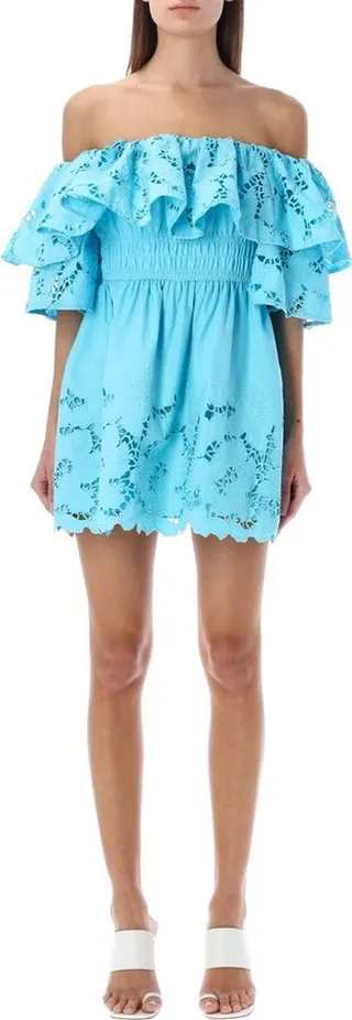 Self-Portrait Off Shoulder Mini Laced Dress