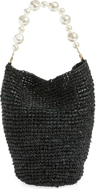 Page Imitation Pearl & Straw Bucket Bag
