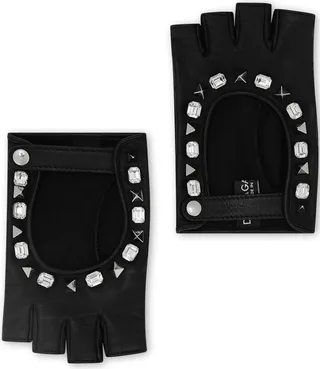 Embellished Fingerless Leather Gloves