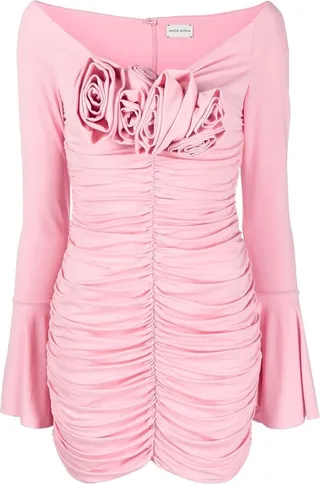 Floral-Appliqué Ruched Minidress