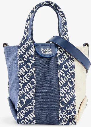 Womens Royal Navy Laetizia Logo-print Recycled-denim and Recycled-polyester Tote bag
