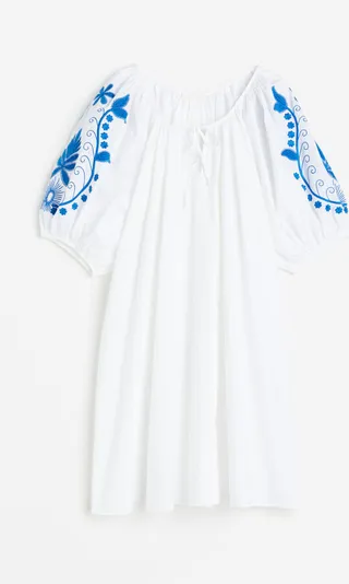 Embroidered Poplin Dress