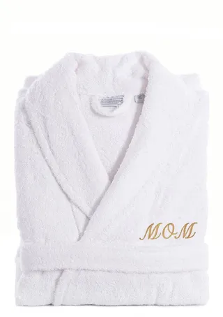 Embroidered 'Mom' White Terry Bathrobe