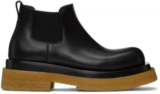 Bottega Veneta Black & Tan Crepe Sole Low Lug Chelsea Boots