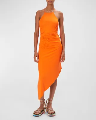 Balley Asymmetric Halter Jersey Midi Dress