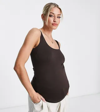 Mamalicious Maternity longline tank top in chocolate brown - part of a set