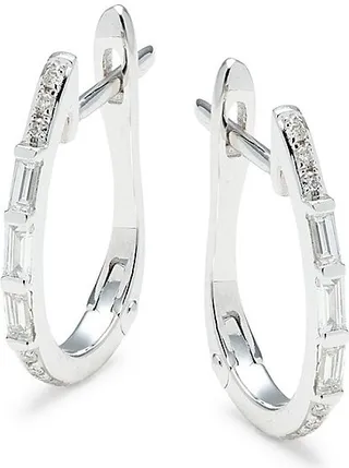 14K White Gold & 0.25 TCW Diamond Hoop Earrings