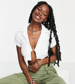 COLLUSION cropped shirt in white