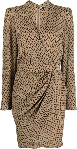 Monogram-Print Gathered Minidress
