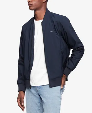 Calvin Klein Men's Logo-Print Matte Bomber Jacket