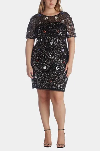 Beaded Mesh Sheath Dress