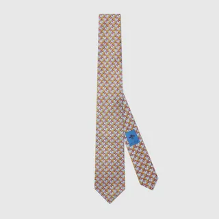 Round Interlocking G belts print silk tie