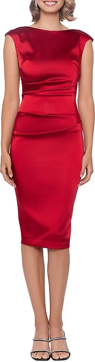 Cap Sleeve Satin Sheath Dress