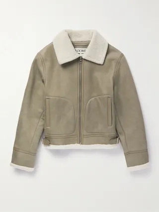 Leather-Trimmed Shearling Jacket
