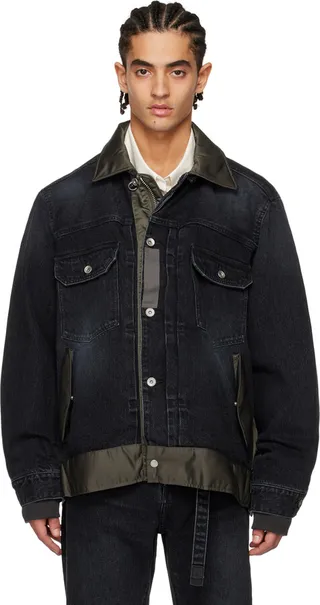 sacai Black Paneled Denim Jacket