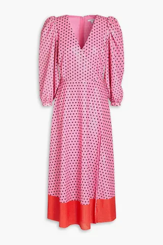 Imogen polka-dot crepe de chine midi dress