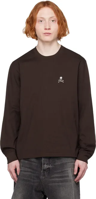 mastermind WORLD Brown Reflective Skull Long Sleeve T-Shirt