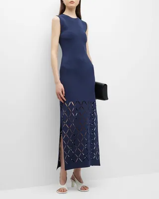 Diamond Cutout Side-Slits Knit Maxi Dress